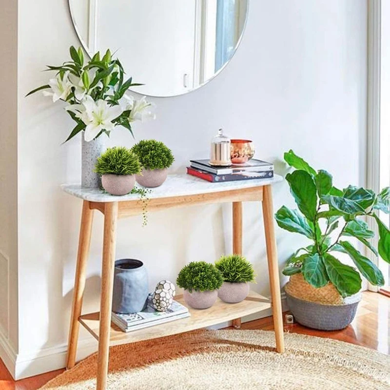 

4 Pieces of Artificial Mini Potted Plants, Plastic Artificial Potted Shrubs, Fake Plants for Home, Office, Decoration