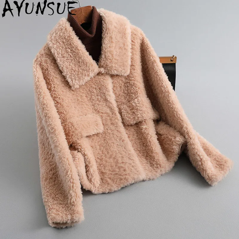 

AYUNSUE Осень 100% Натуральная Овечья стрижка пальто женское зимнее 2021 женское меховое пальто короткая повседневная шерстяная куртка Casaco Feminino ...