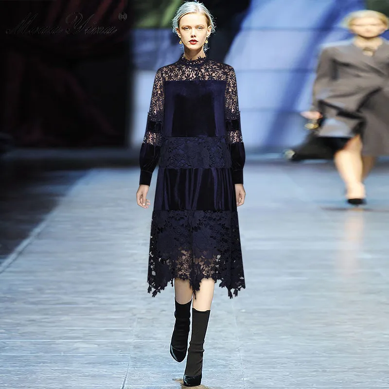 MoaaYina модное дизайнерское платье весна-осень женское стоячий воротник длинный