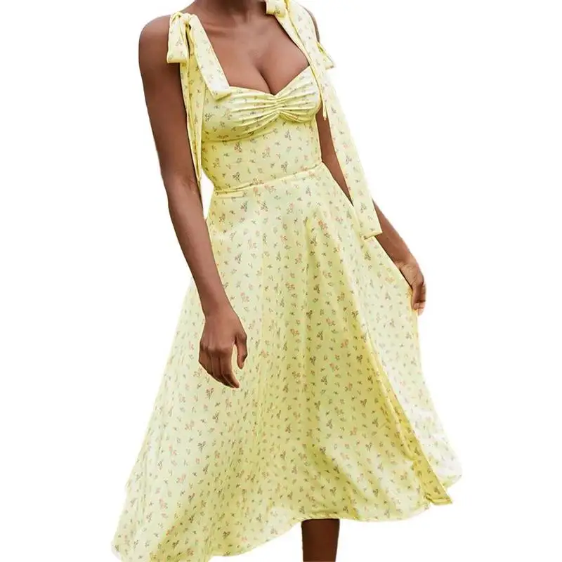 

Summer Floral Print Slit Dress Women V-Neck Sleeveless Strap Backless Slit Slip Dresses 2021 Summer Clothes For Women