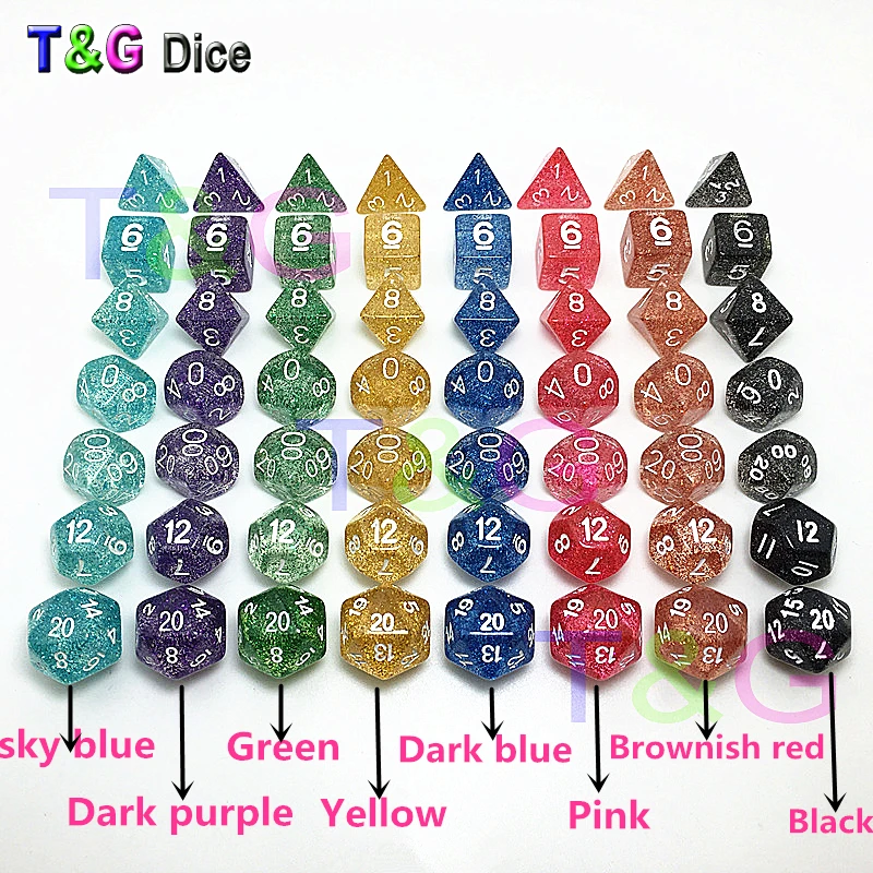 Оптовые продажи кристаллов блеск 7 шт./компл. D4 - D20 Многосторонние кости для TRPG