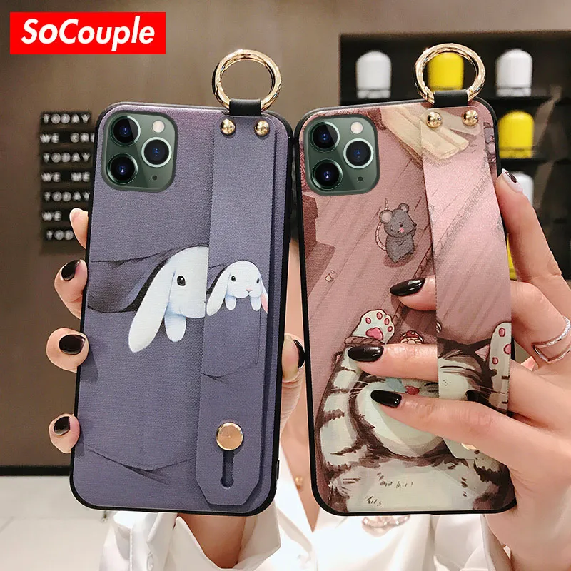 SoCouple чехол для телефона для iPhone 7 Чехол для iPhone 11 Pro Max X XS Max XR 6 6S 7 8 Plus Мягкий ТПУ ремешок держатель для телефона чехол
