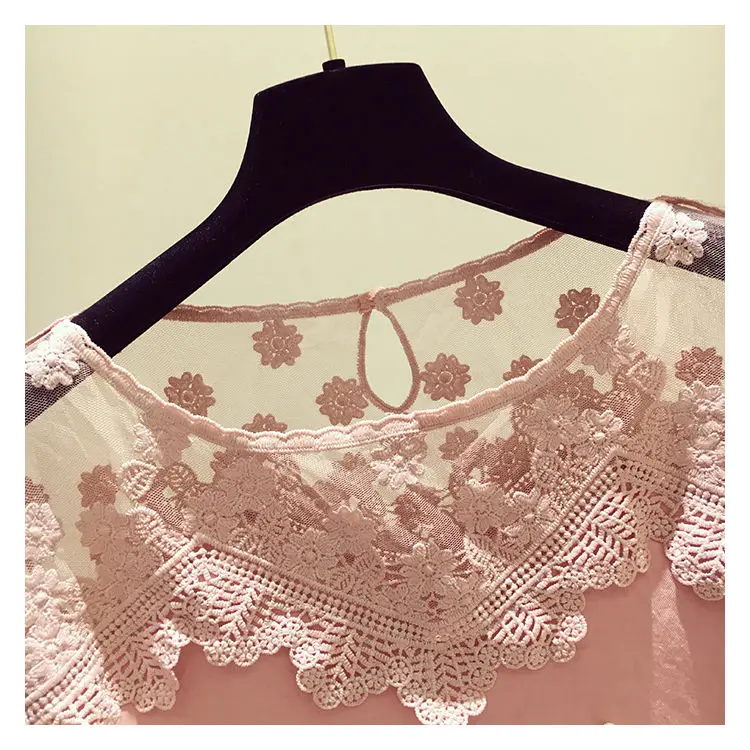 

Lace stitching T-shirt short sleeve 2021 spring and summer new Korean loose printing nail bead foreign style top