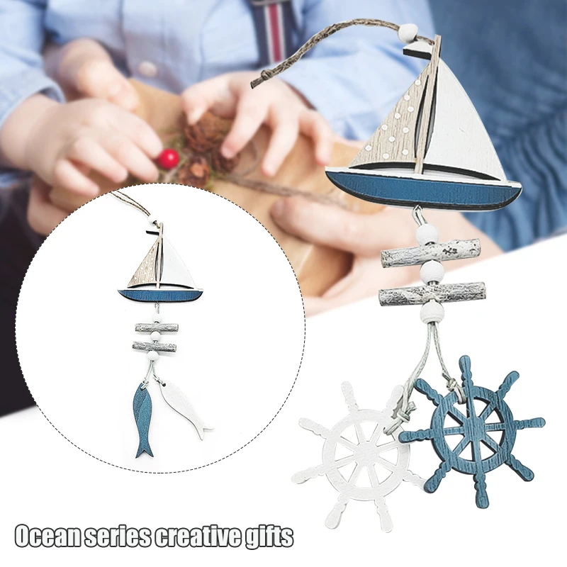 

2021 Nautical Marine Hanging Ornament Wooden Boat Rudder Fish Pendant Beach Coastal Wall Decoration for Home Door Window @LS