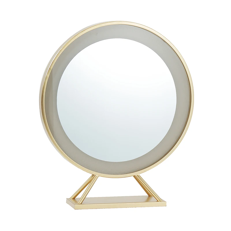 

Simple Modern Vanity Mirror Desktop Wrought Iron Princess Mirror With LED Light Intelligent Brightness Adjustment Touch Switch