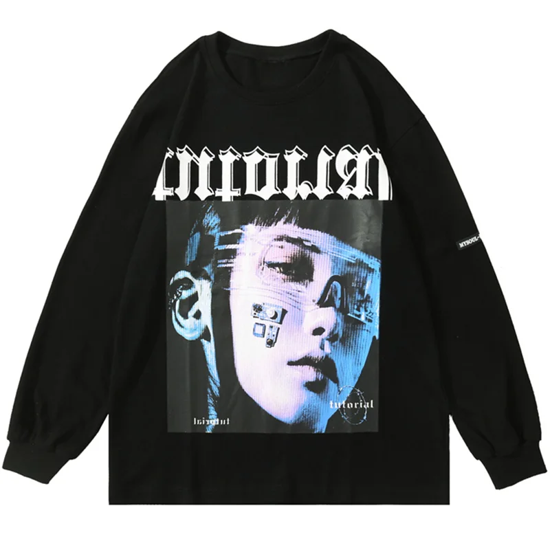 

Sweatshirts Men High Street Girl Illustration Print Pullover Cotton Loose Thin Fashion Hip Hop Hoodie Couple Streetwear