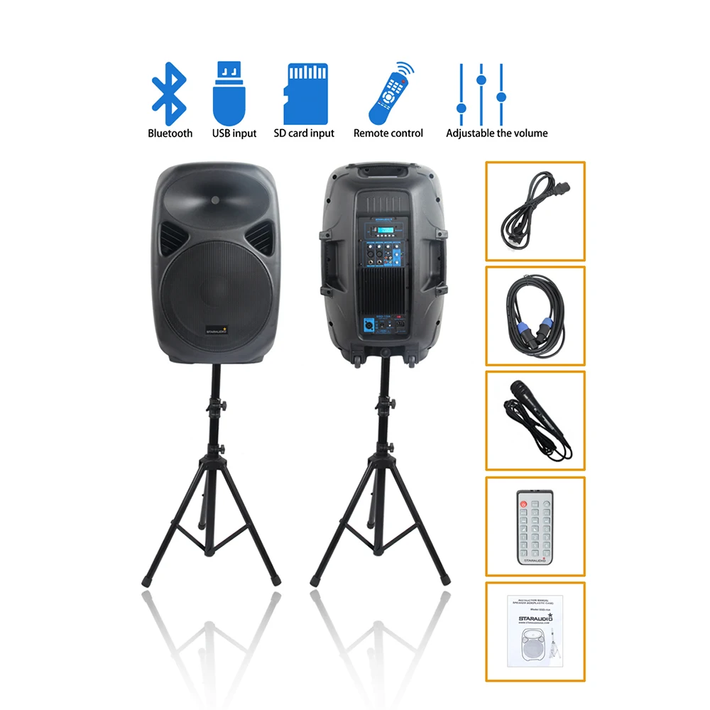 

Активный Bluetooth-динамик, 2 шт., 15-дюймовый, 2500 Вт, PA DJ-система с поддержкой Bluetooth, s, вечерняя аудиосистема, штатив KTV, колонки, подставки, проводно...