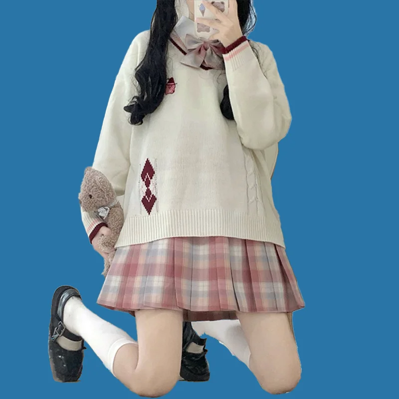 

Пуловер с длинным рукавом, свитер, осенне-зимний стиль, свободный клетчатый комплект с юбкой для ленивых, Xiaochun za 2021