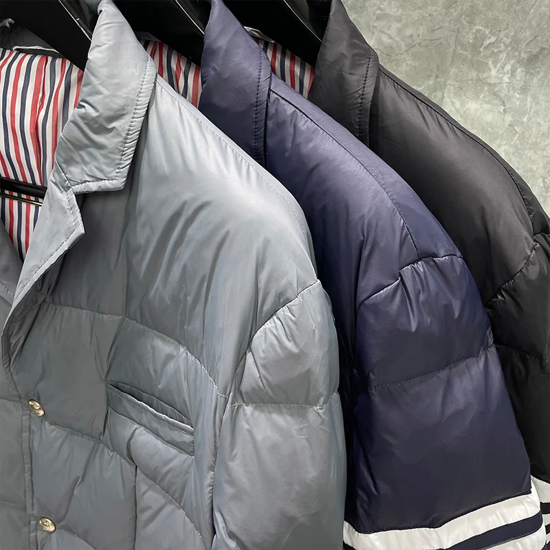 TB THOM Men's Winter Jacket Down Jacket Fashion Brand Suit Down-Filled Matte Nylon 4-bar Stripe Notched Wholesale TB Coat