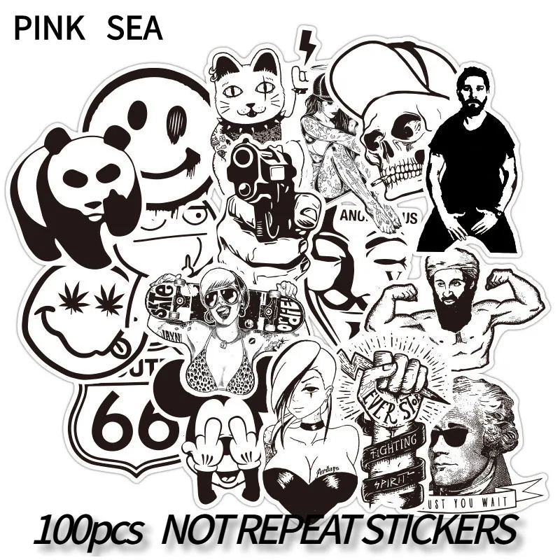 10/30/50/100Pcs/Set Black And White Terror Applique Waterproof Stickers For Motorcycle Diy Toy Snowboard Luggage Skateboard