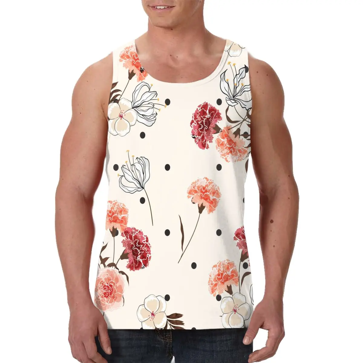 Mens Tank Top Tees Beautiful Stylish Blooming Carnation Flower Tshirt Sleeveless 3D Graphic Tees T Shirt Workout Man