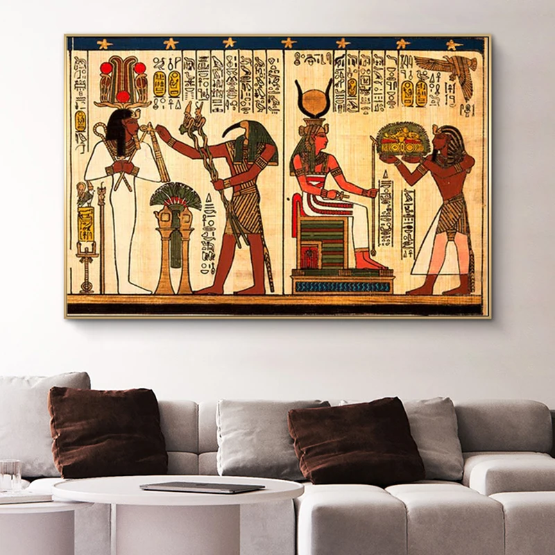 

Egyptian Backdrop Antique Hieroglyphs Weapons Queen Pay Tribute Ancient Elements of Egypt Canvas Painting Wall Art Decoration