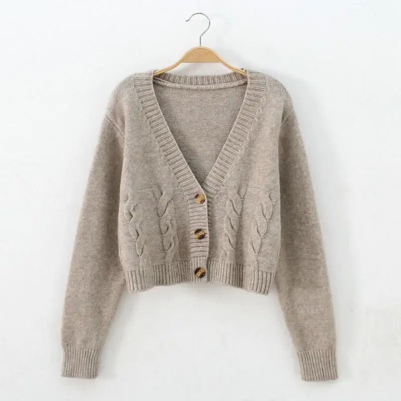 

Autumn Winter Short High Waist Solid Color Sweater Women Single-breasted Knit Cardigan Small Women Jacket New Top Femme