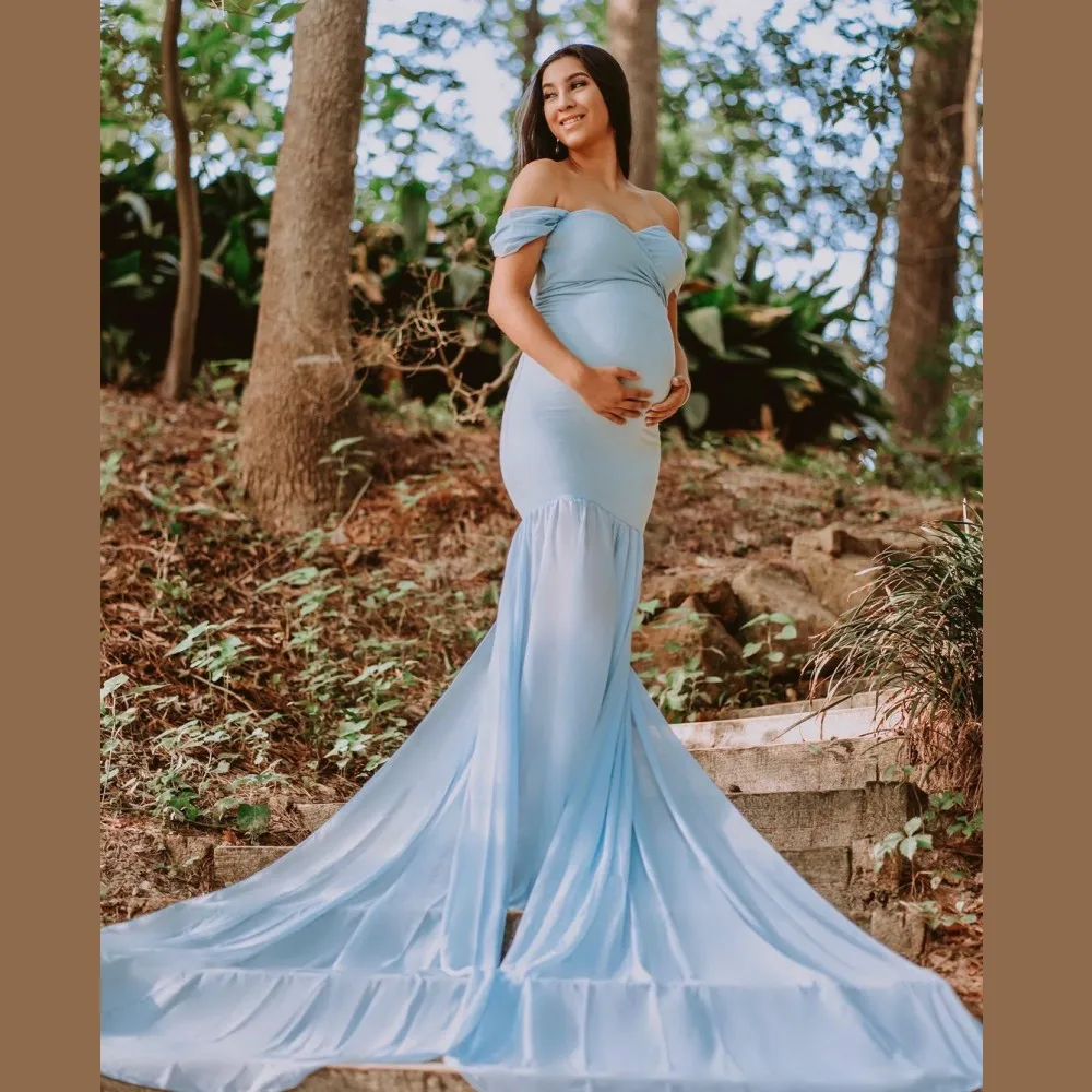 

Женское платье с открытыми плечами и юбкой-годе для беременных, платье Вечерние вечеринки в честь будущей матери, платье с завязкой на спине...