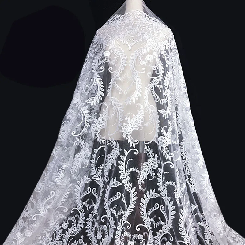 Великолепное белое Цветочное платье с вышивкой блестками 1 ярд 130 см Тюлевая