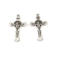 100pcs alloy saint benedict medal jesus christ cross charm pendants for jewelry making necklace findings 21x37mm a 605