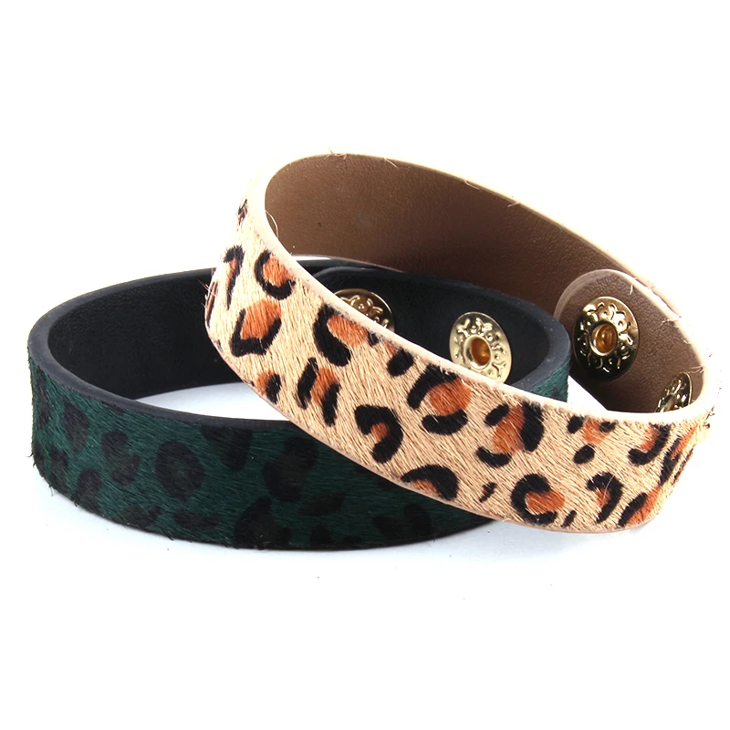 Женский кожаный браслет с леопардовым принтом RH модный из кожи конского хвоста