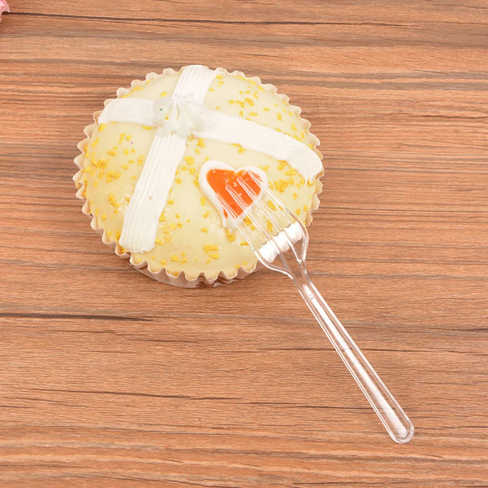 95 шт./упак. 4-зуб одноразовые Пластик вилка для торта десерта одноразовый