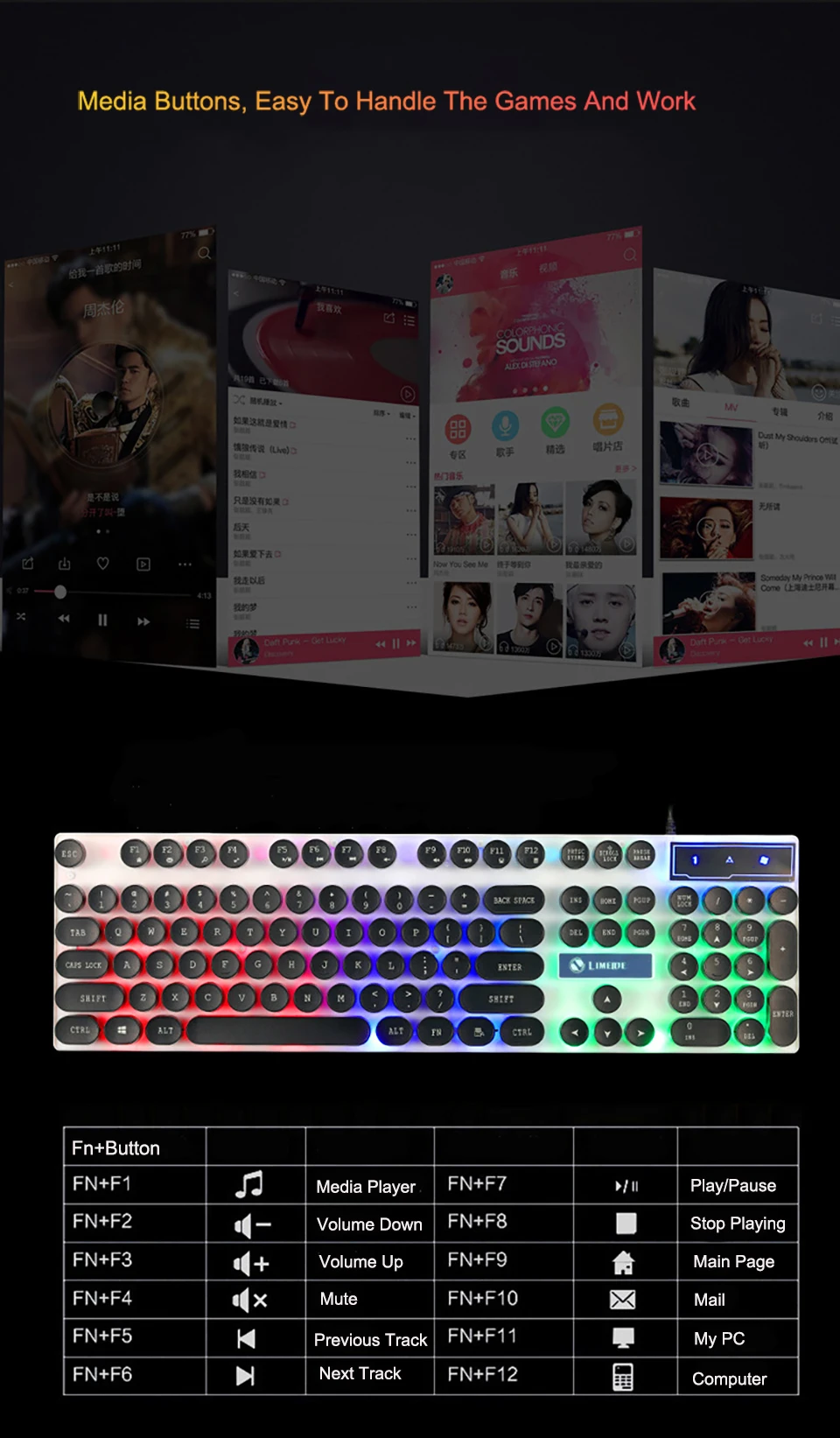 

Waterproof Gaming Keyboard Wired Computer PC Laptop Desktop Keyboard Colorful Backlit 104 Keys Gamer Ergonomics Design Full Size