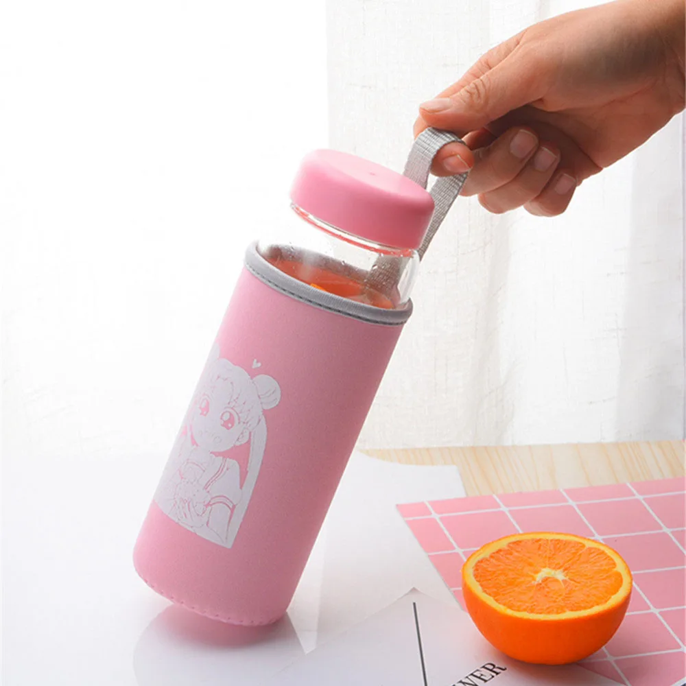 Японская мультяшная стеклянная бутылка 450 мл чашка для воды с изолированным