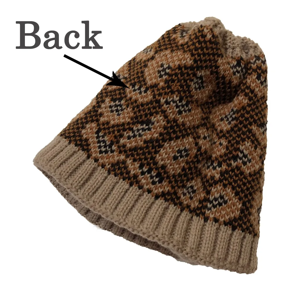 

1Pcs Adult Women Casual Leopard Stitching Outdoor Plush Hats Crochet Knitted Beanie Cap Keep Warm In Winter Autumn For Ladies