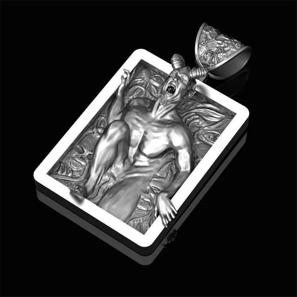 

Creative geometric devil square tag necklace women mythical style pendant men exaggerated domineering jewelry wholesale