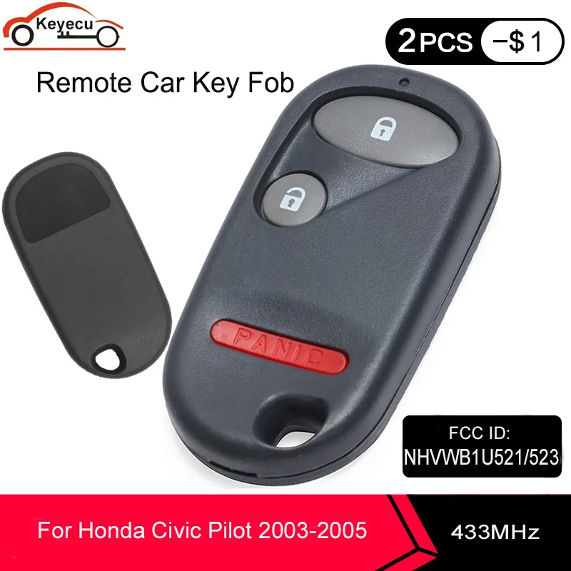 Пульт дистанционного управления для автомобиля KEYECU без ключа входа 2 + 1 Кнопка 433
