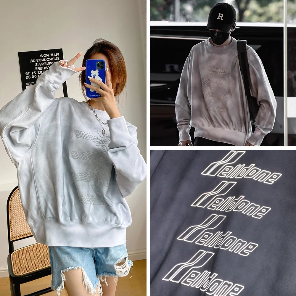 

Welldone reflective bullet screen printed round neck sweater men and women tide brand we11done tie dyed Pullover