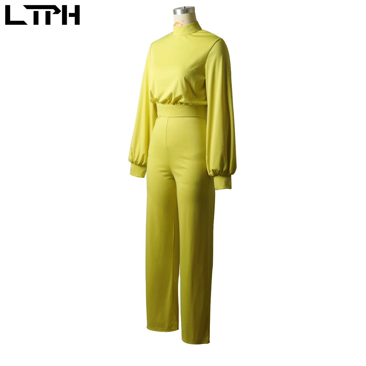 Комбинезон женский трикотажный однотонный с длинным рукавом и высоким