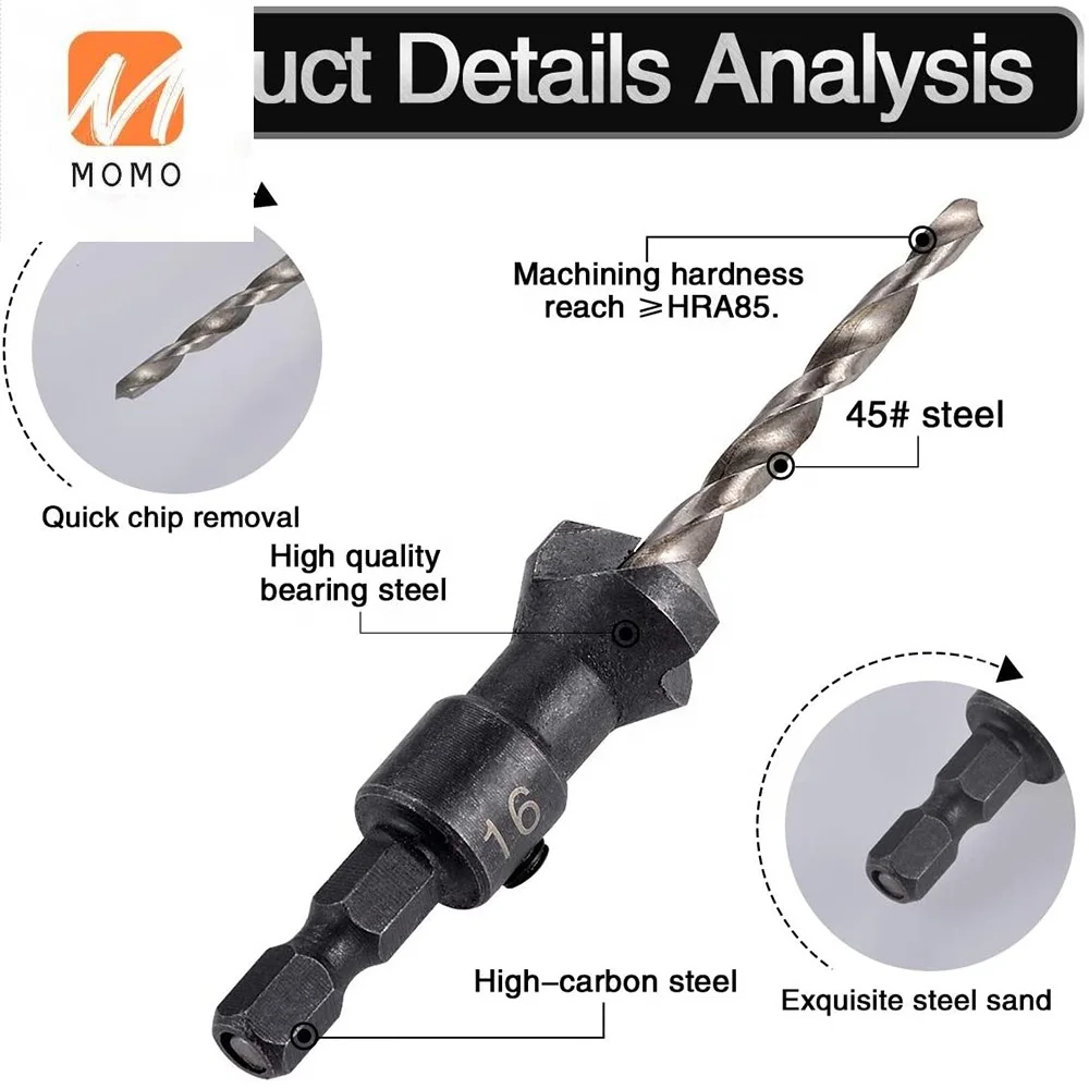 

4 pieces of HSS countersunk bit, hexagon shank bit with small wrench, quick change of countersunk carpenter tool