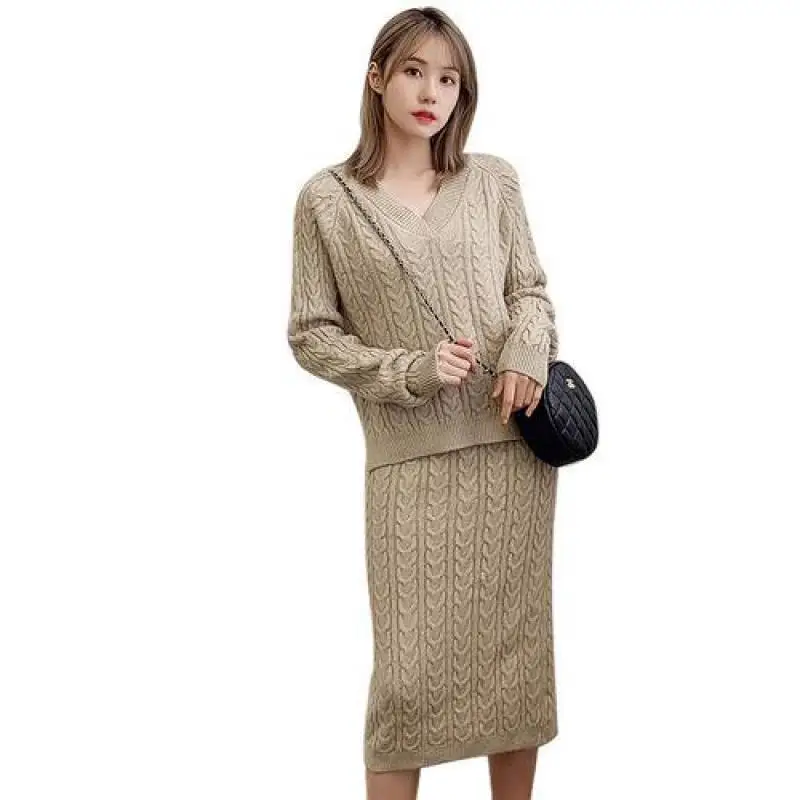 Новинка 2019 женский осенне зимний свитер вязаный костюм модный плетеное платье с
