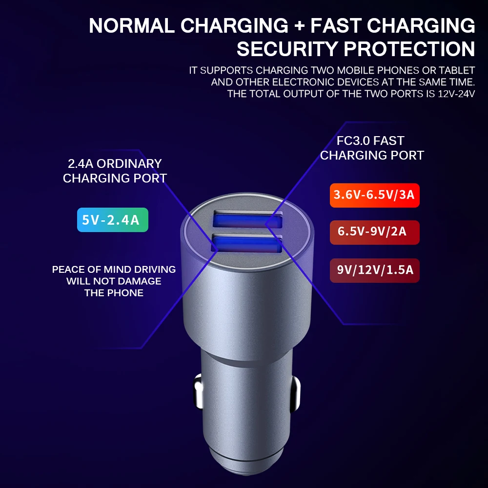 Автомобильное зарядное устройство AOZBZ с двумя USB-портами и поддержкой быстрой