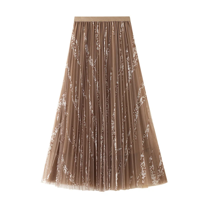 Сетчатые плиссированные леопардовые Лоскутные женские макси юбки с высокой