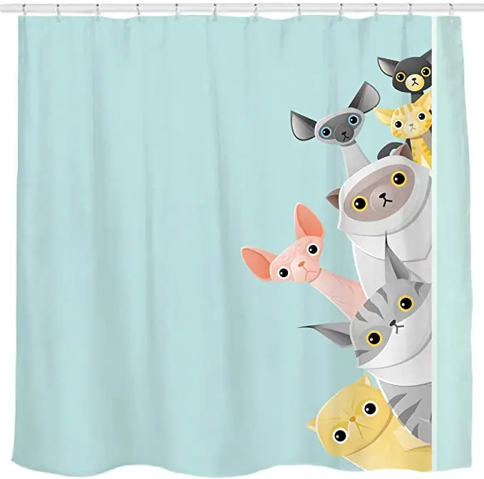 

Cute Striped Shorthair Peekaboo Cats Cartoon Shower Curtain for Kids Cat lover,Funny Curious Kitten Pussy Fabric Bathroom Decor