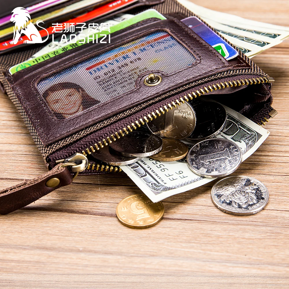 

2021 Fashion Genuine Leather Women Wallet Vintage Red ID Card Holder Purse With Coin Pocket Double Zipper Small Women's Clutch