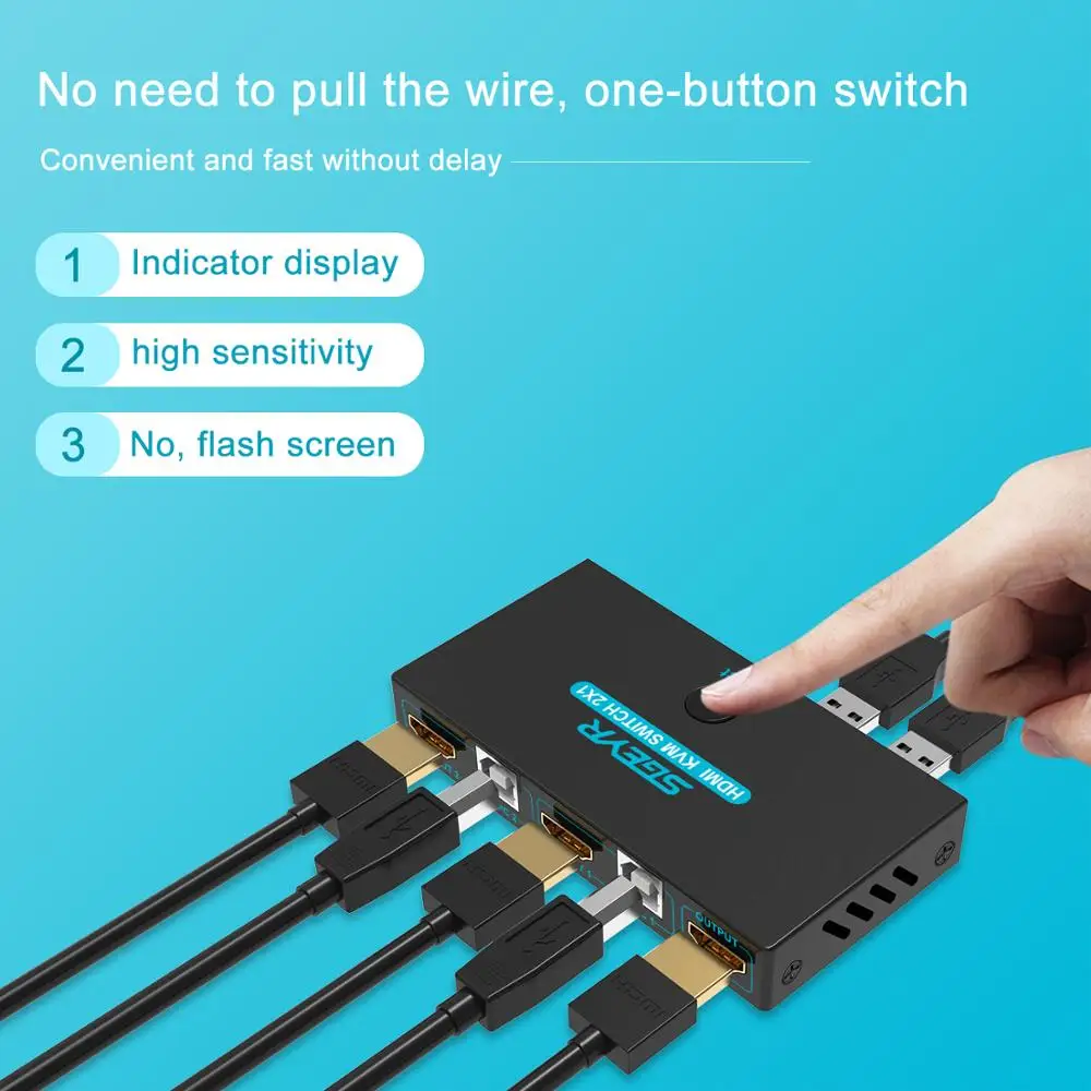 KVM-переключатель SGEYR, 2x1, HDMI, 4K, 2 порта USB, KVM-переключатель, 2 шт., 1 монитор, KVM-переключатель, клавиатура, мышь, общий доступ, поддержка портов 4K x ... от AliExpress RU&CIS NEW