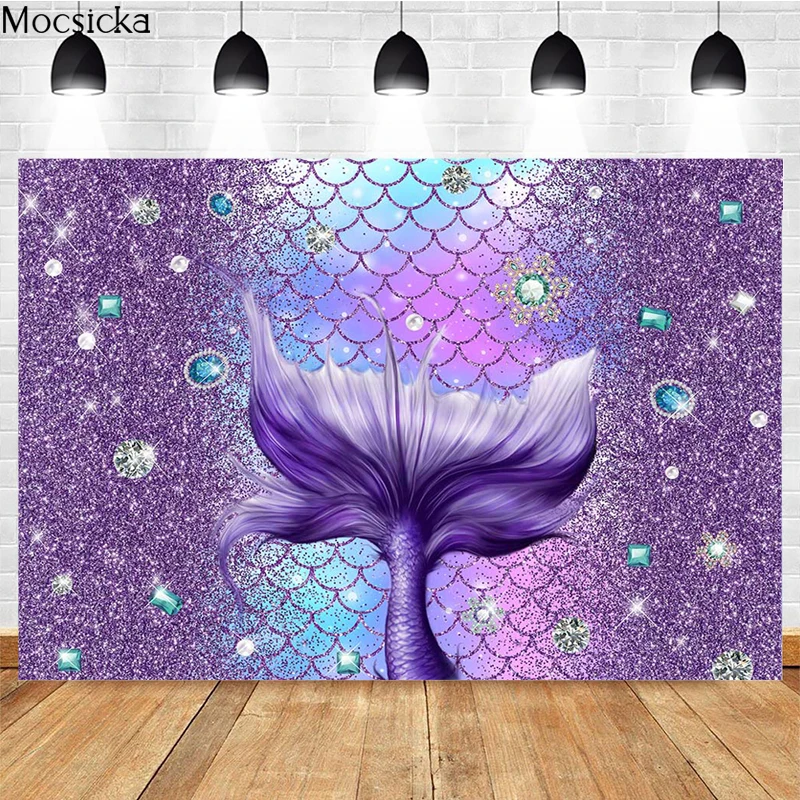 

Mocsicka Mermaid Photography Background Glittering Fish Scales Decoration Studio Props Child Portrait Photo Backdrop Banner