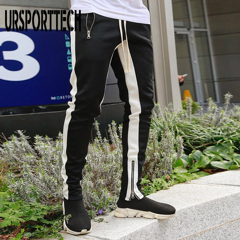 

5 Colors Zipped Ankle Track Pants Waist Banding Panelled Side Stripe Zip Pockets Color Contrast Retro Trousers