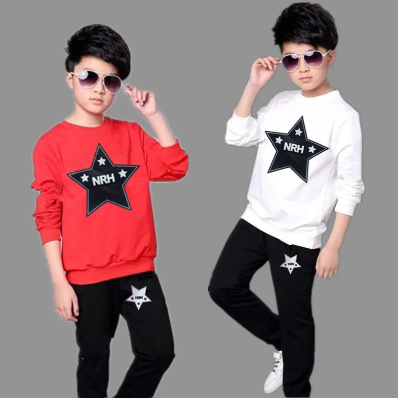 Kids Boys Sports Suit 2019 Spring and Autumn New O-neck Personality Two-piece Youth Casual Clothing Teenage |