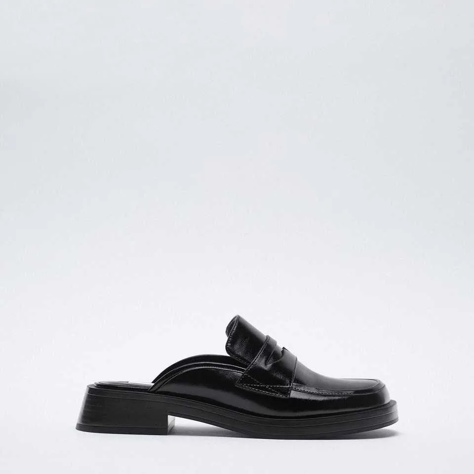 

Square Toe Flat Shoes Female Slippers Soft Beige Heeled Sandals Slipers Women Loafers Shallow Comfort Black 2021 PU Lace-Up Spri