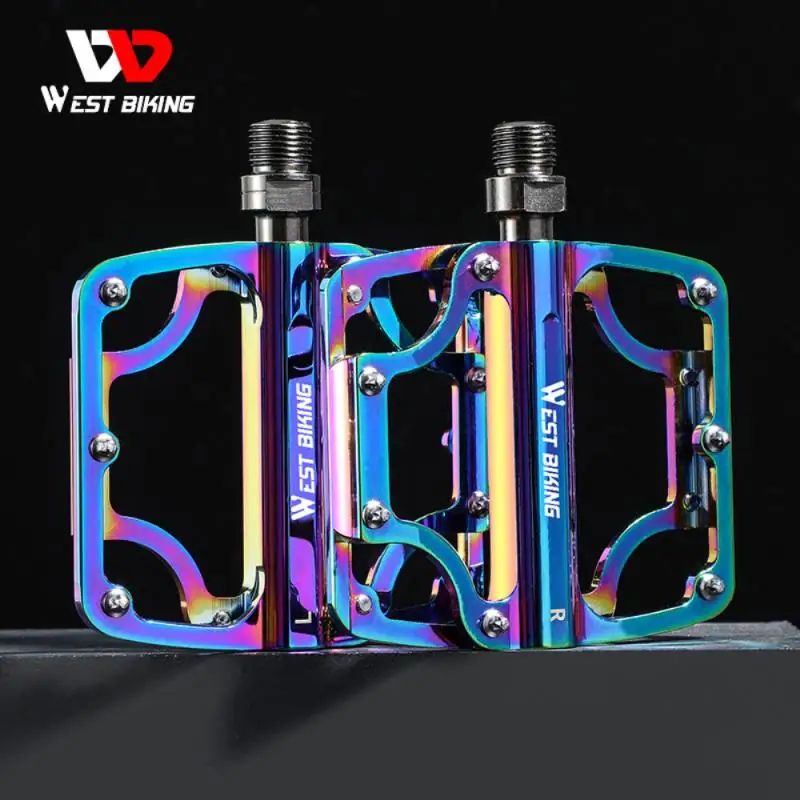 

WEST BIKING Bicycle Pedal Aluminum Alloy Colorful Hollow-carved Mountain Road Bike Flat Platform Bicycle Parts Accessories