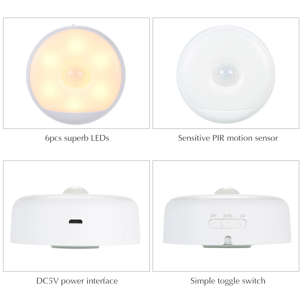 Yeelight 6LED PIR датчик движения ночная лампа с питанием от USB управляемый индукционный светильник для человеческого тела чувствительный лунный wc светильник для Xiaomi