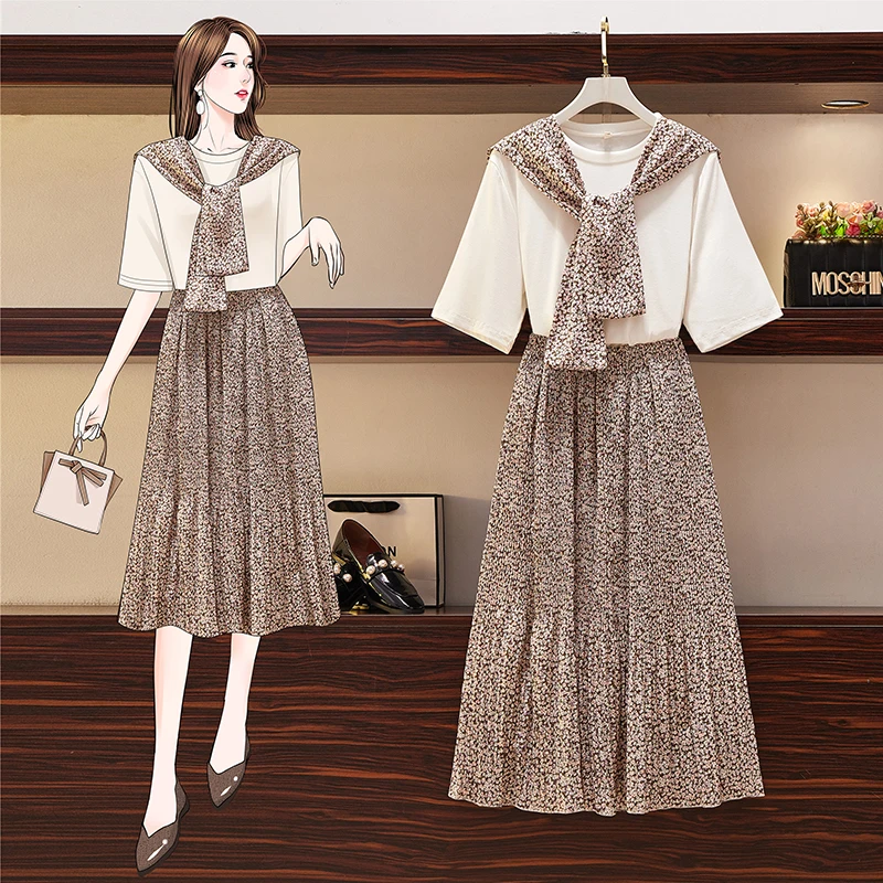 

Large women's 2021 summer new fat sister mm Top Skirt Suit