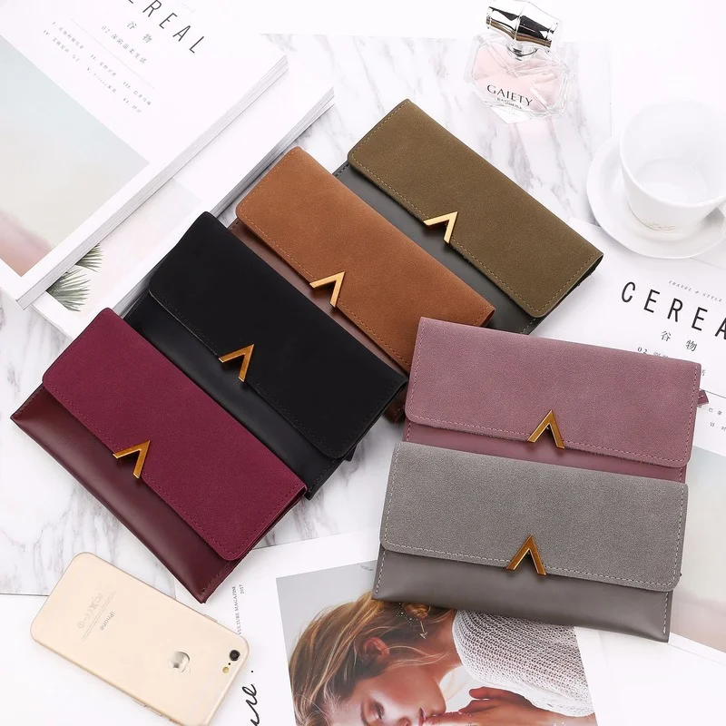 

2021 autumn winter new women's purse matte color matching 30% off long women's purse lightweight Wallet
