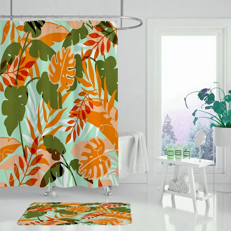 Занавески для душа с зелеными листьями тропические растения занавески ванной