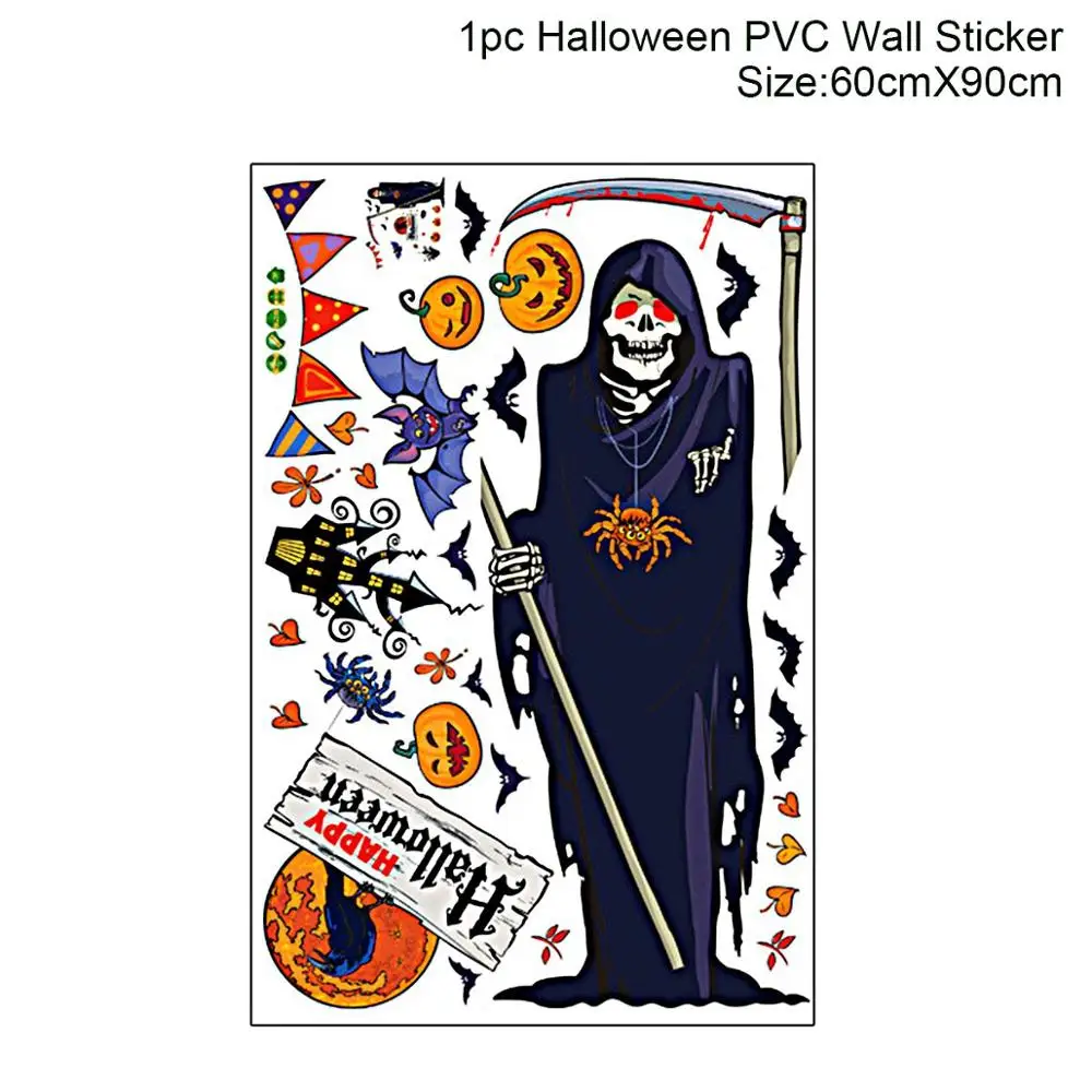 Wall sticker 1 QIFU Хэллоуин Тыква трюк или лечение занавес Хэллоуин Декор Хэллоуин летучая мышь паук, ведьма кулон Haloween вечерние аксессуары - Цвет: Wall sticker 1