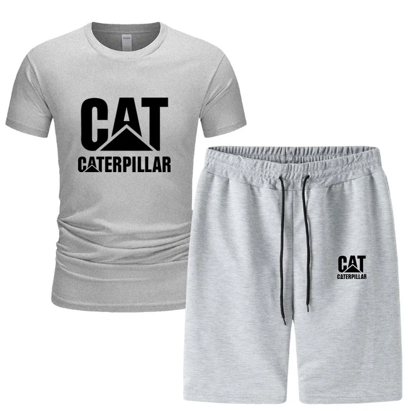 

2021 Men Casual Set Fashion 2 PCS Sweat Suit Striped Short Sleeve T-shirt Shorts Sets Male Sportswear Tracksuit Summer Spor
