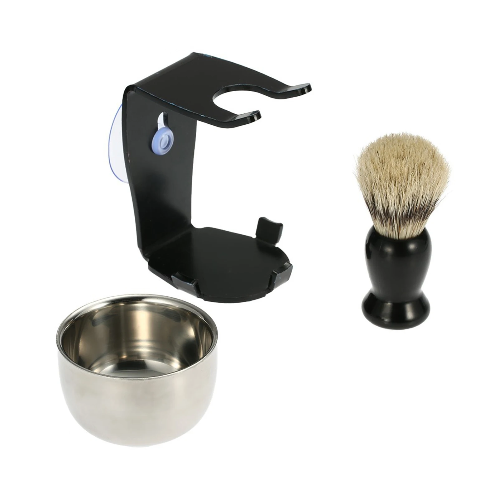 

For Men With Suction Cup Salon Gift Stainless Steel Bowl Home Beard Cleaning Hair Shaving Brush Set Stand Holder Durable