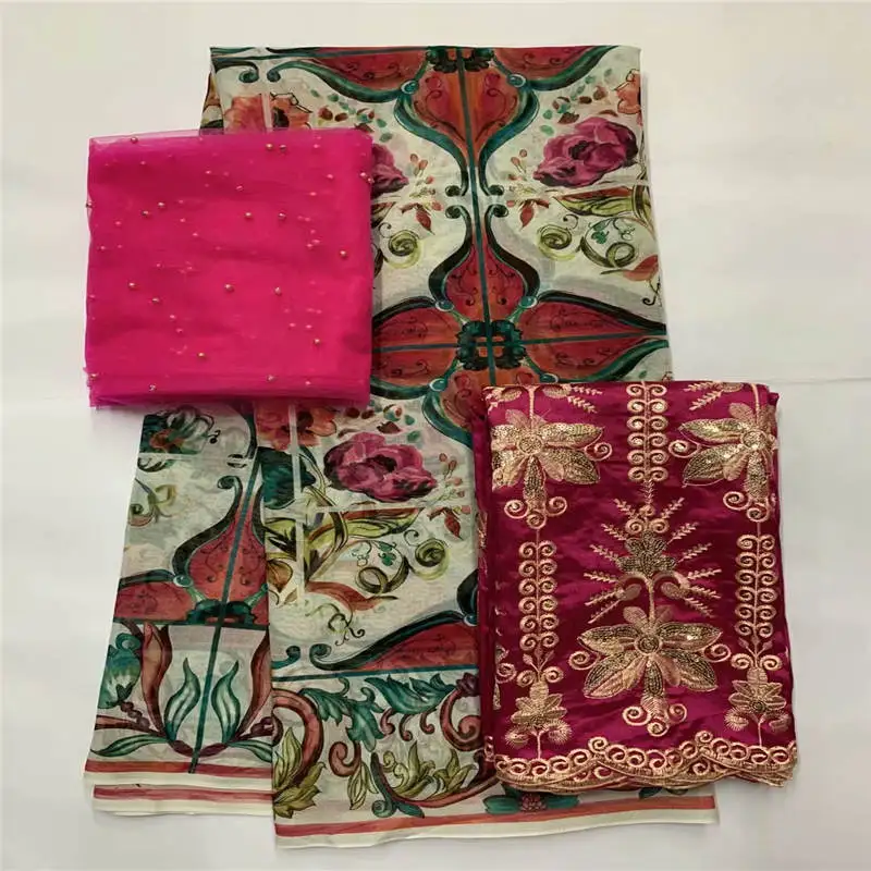 

3 Piece Set 2021High Quality 100% Cotton Embroidery 2+5+2 Yards /Set Lace Fabric For Women's Dress Textile material!LXF3.3201