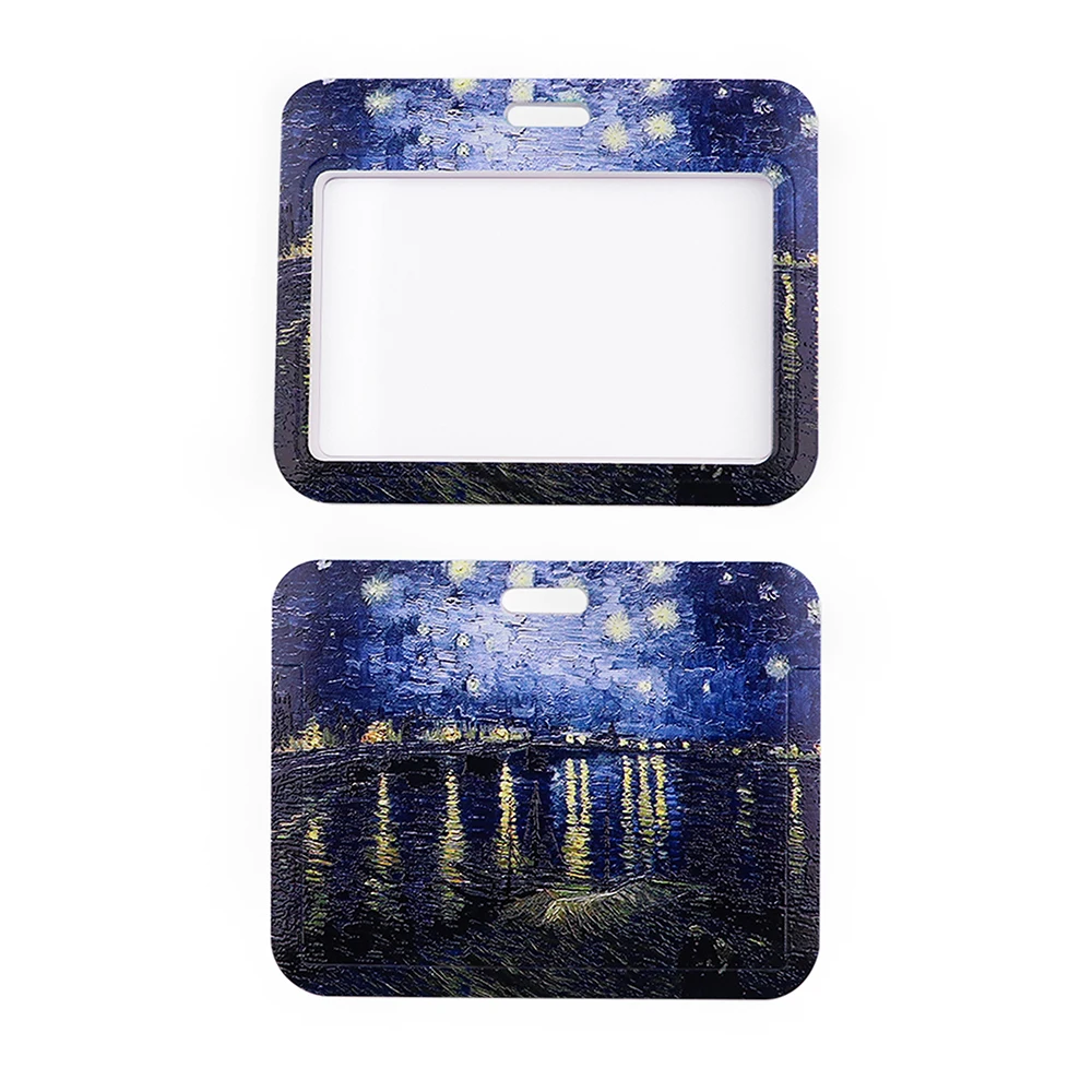 

1pcs PC3544 Van Gogh Starry Sky Horizontal ID Card Holder Bus Card Holder Staff Card Lanyard For Keys Phone DIY Hang Rope